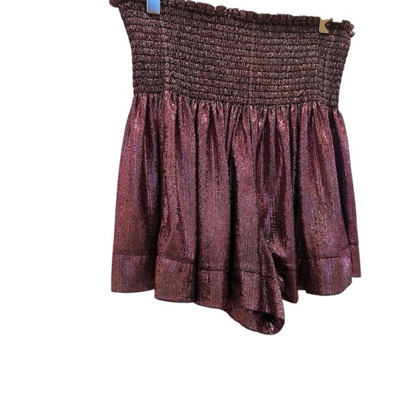QUEEN OF SPARKLES Hot Pink Shimmer High Rise Swing Shorts Metallic Pleated Sz M - Picture 3 of 4